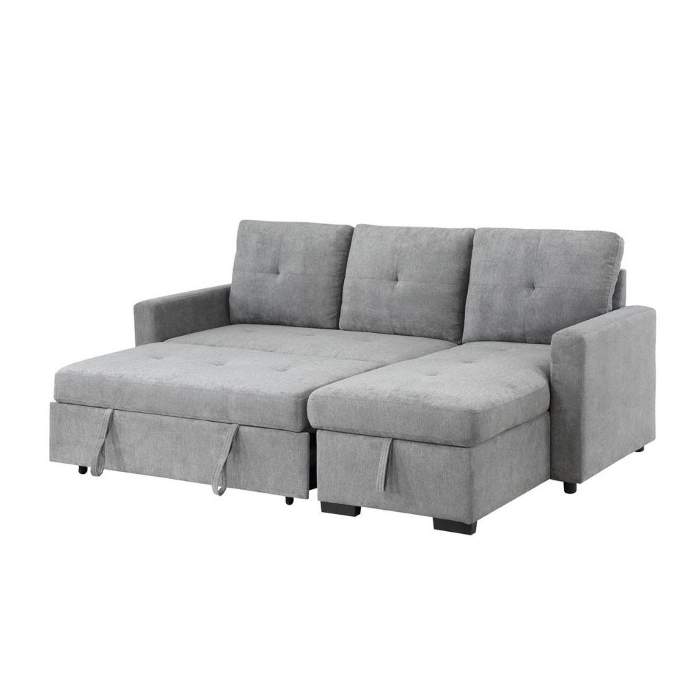 88 Inch Reversible Sleeper Sectional Sofa with Storage Chaise Light Gray By Casagear Home BM293523