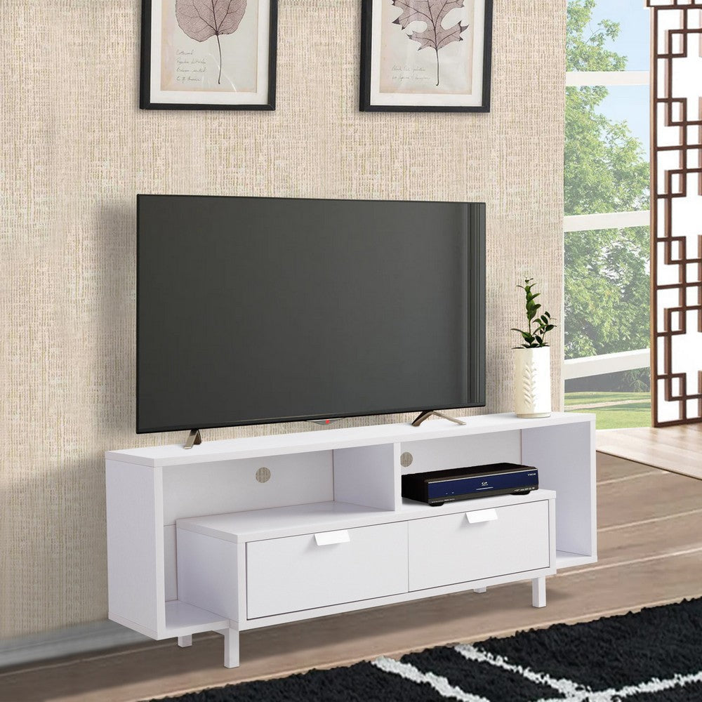 Jett 60 Inch TV Media Entertainment Console 2 Drawers 2 Shelves White By Casagear Home BM293559