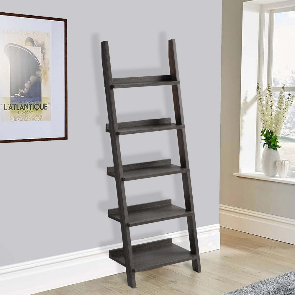 Iker 72 Inch Modern Bookcase with 7 Shelves Ladder Style Distressed Gray By Casagear Home BM293582