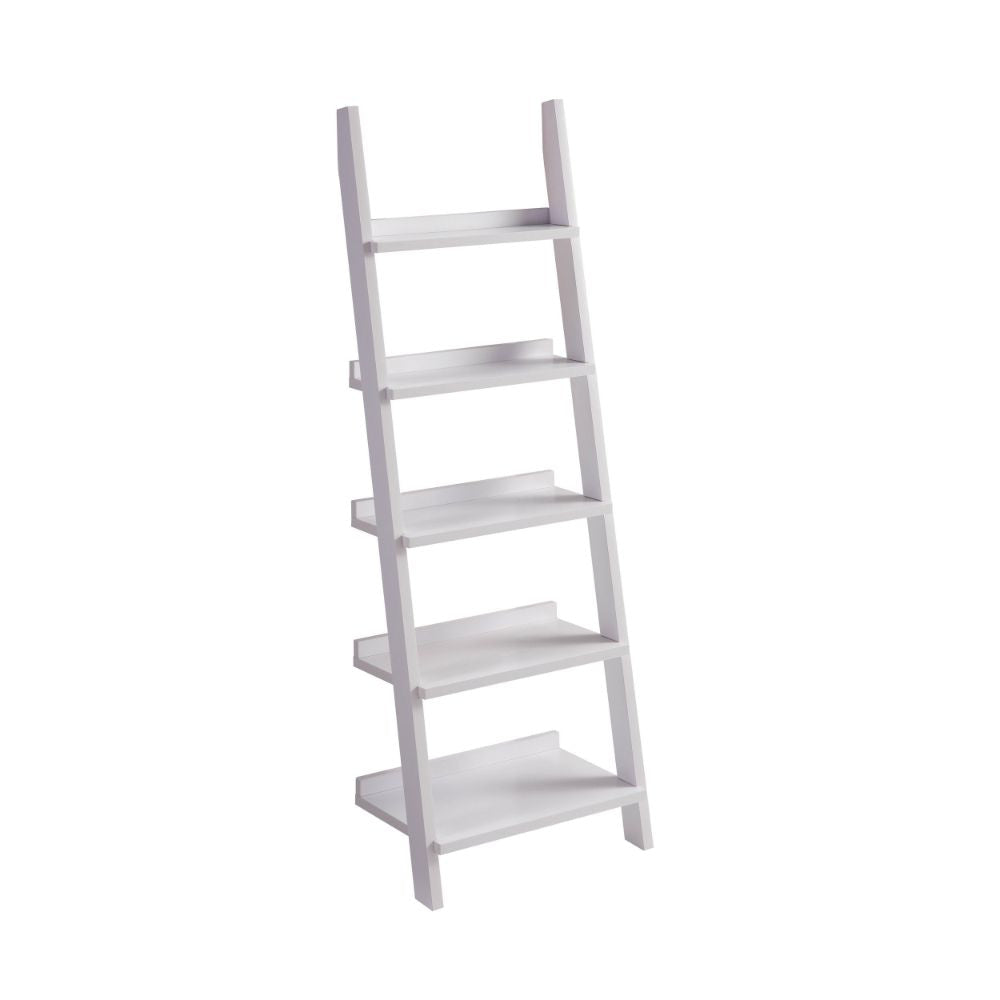 Iker 72 Inch Modern Bookcase with 7 Shelves, Ladder Style, Crisp White By Casagear Home