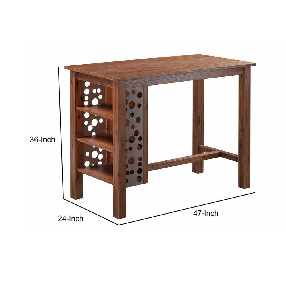 Bada 47 Inch Rectangular Bar Table with 3 Shelves and Metal Accents Brown By Casagear Home BM293800