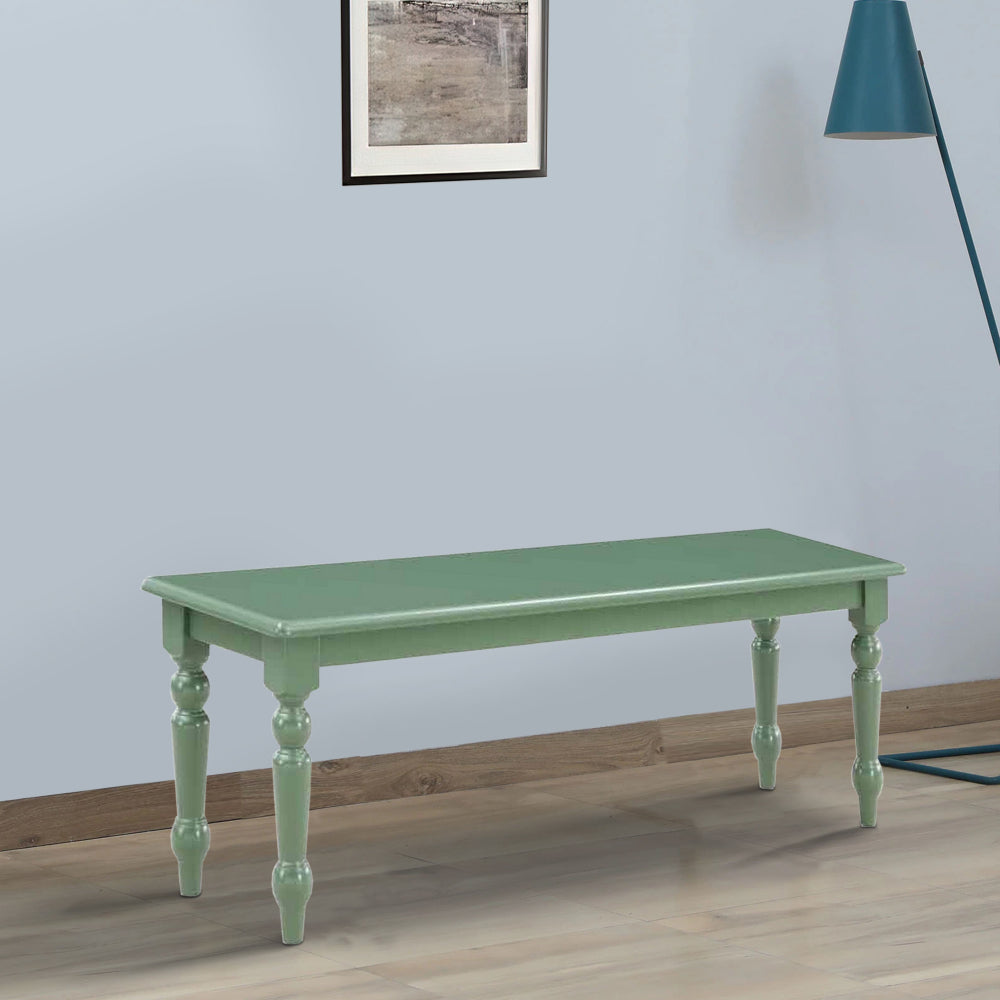 Irvin 48 Inch Modern Wood Dining Bench with Turned Legs, Equestrian Green By Casagear Home