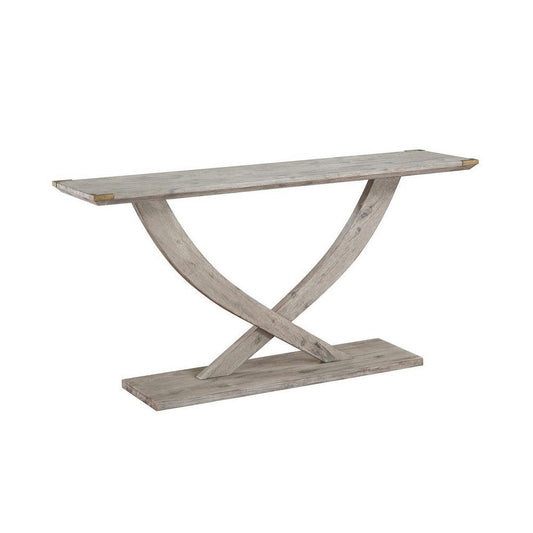 Kit 57 Inch Acacia Wood Console Table, Cross Legs, Gray By Casagear Home