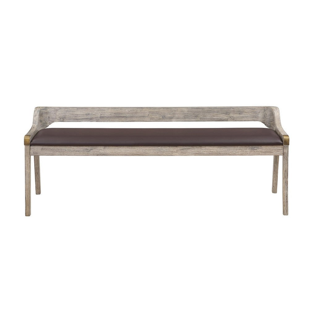 Kit 60 Inch Modern Dining Bench Padded Seat Curved Open Back Gray Brown By Casagear Home BM293823