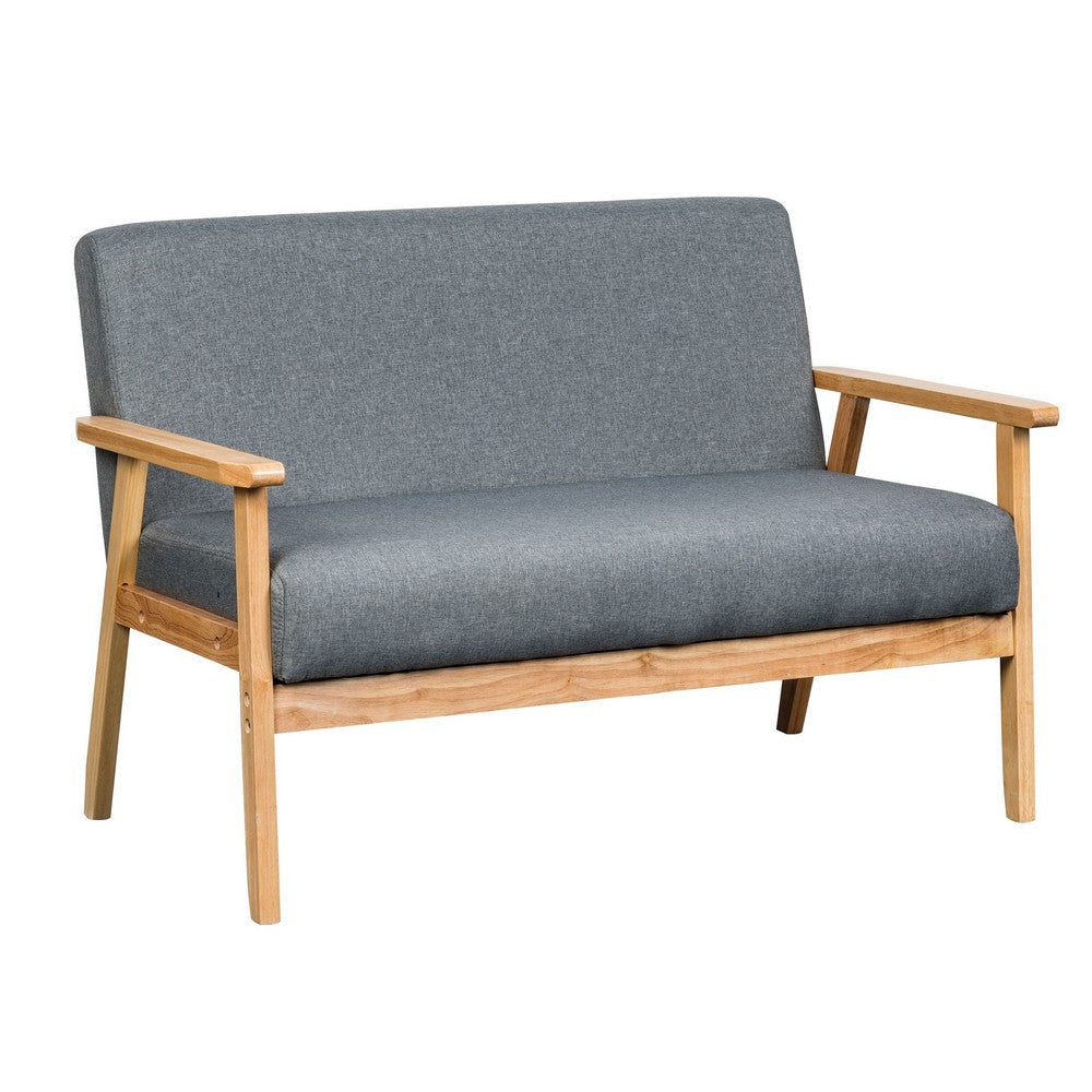 Gala 45 Inch Modern Loveseat Bench Gray Fabric Natural Brown Wood Frame By Casagear Home BM293957