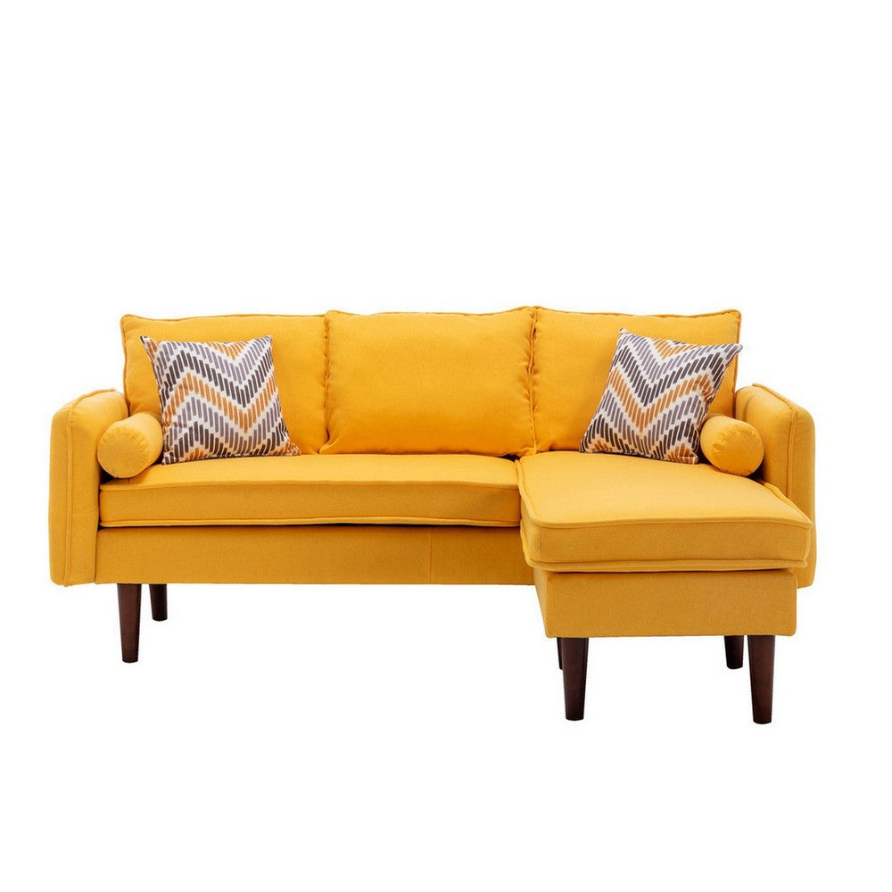 Ranon 70 Inch Sectional Chaise Sofa Pillows USB Ports Pockets Yellow By Casagear Home BM293961