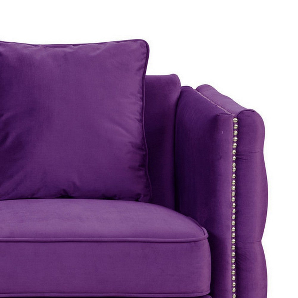 Zion 53 Inch Modern Loveseat Button Tufted Purple Velvet Nailhead Trim By Casagear Home BM293967