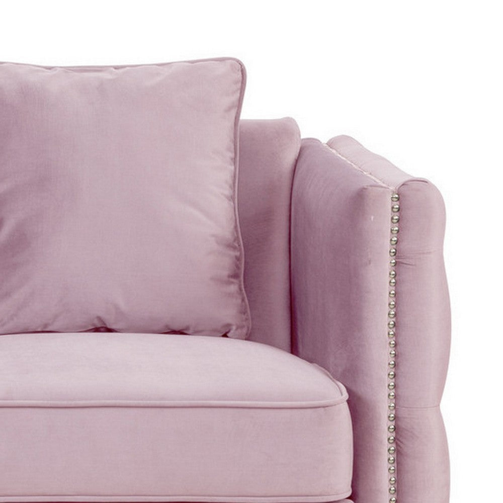 Zion 53 Inch Modern Loveseat Button Tufted Pink Velvet with Nailhead Trim By Casagear Home BM293977