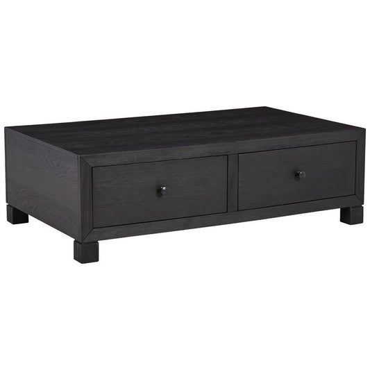 55 Inch Rectangular Coffee Table, 4 Large Drawers Wire Brushed Black Finish By Casagear Home