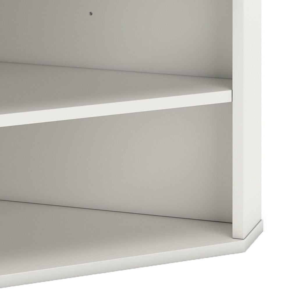 Tio 29 Inch Corner Bookcase Console with 2 Shelves Triangle Shaped White By Casagear Home BM293999