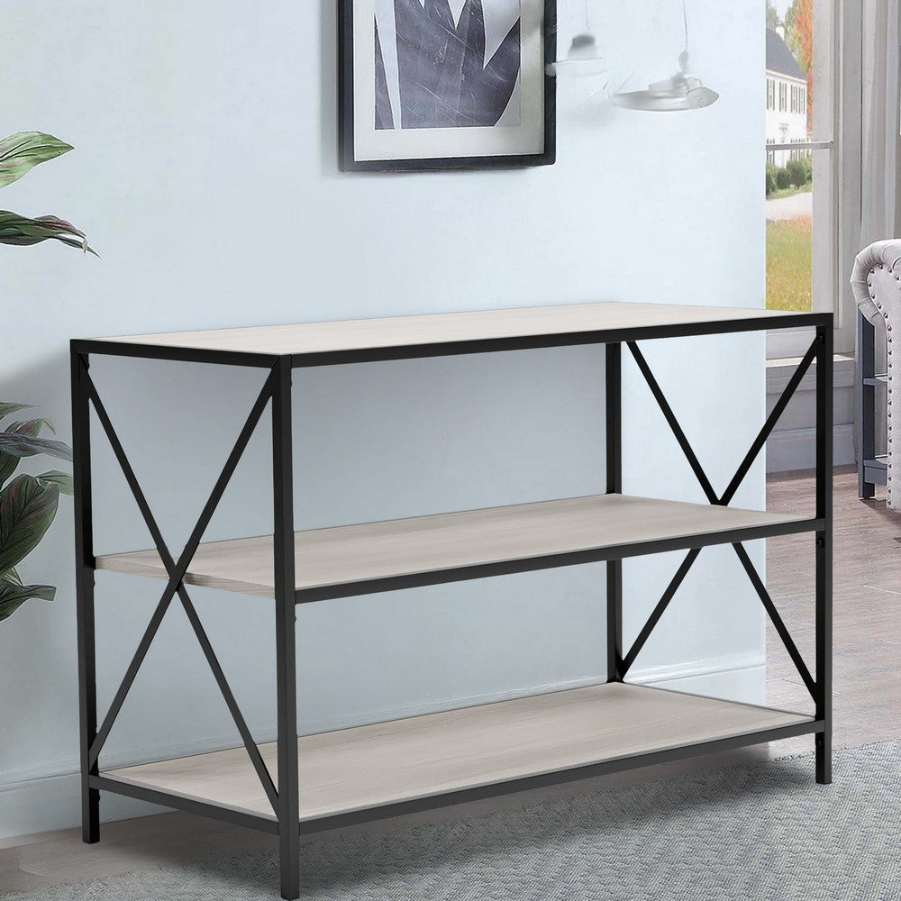 Gem 40 Inch Console Sideboard Table 3 Shelves X Side Accents Black Metal By Casagear Home BM294002