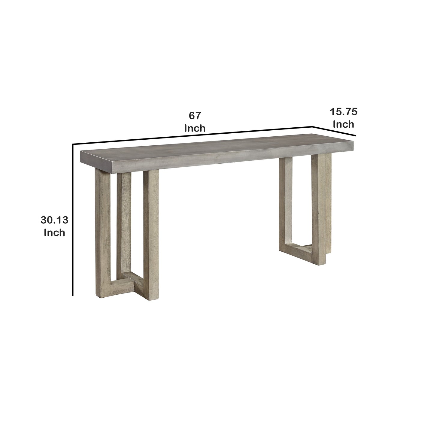 Lizi 67 Inch Sofa Console Table Hand Applied Faux Concrete Finish Gray By Casagear Home BM294022