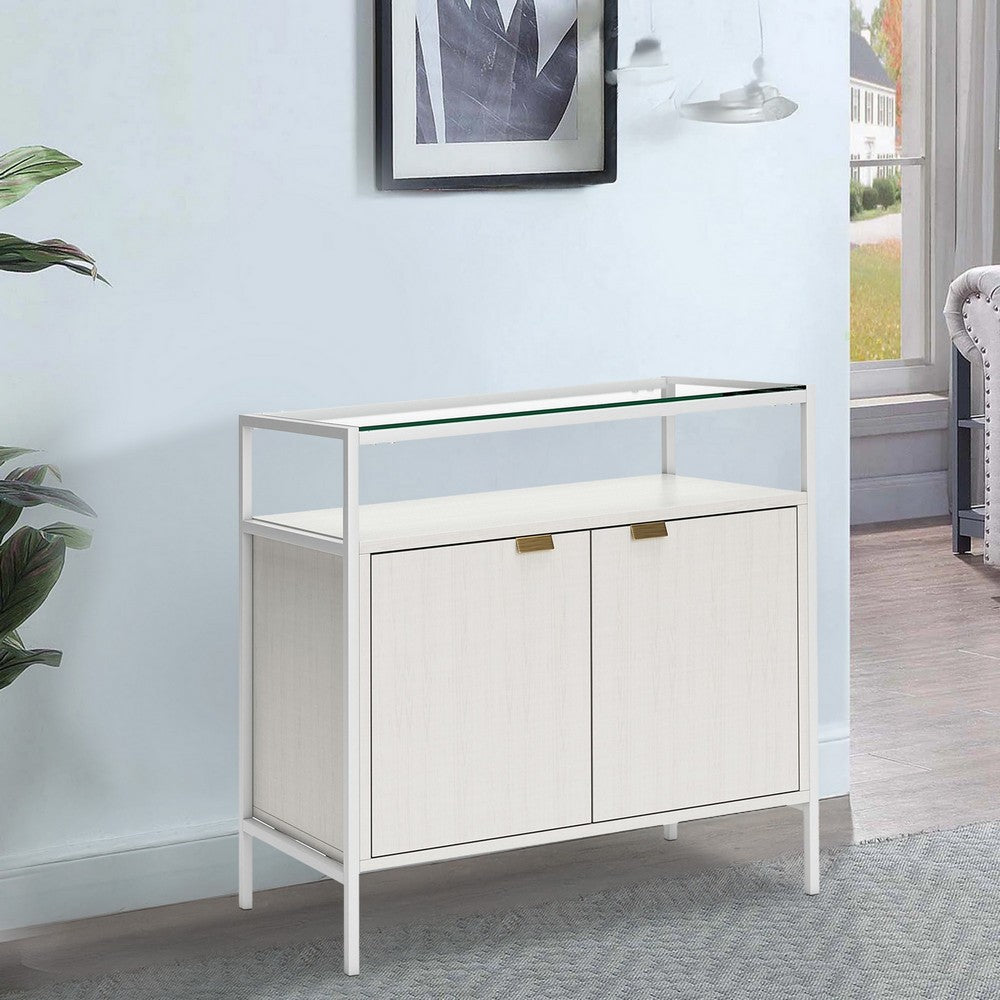 Deni 32 Inch Small Sideboard Bookcase One Shelf and 2 Doors Classic White By Casagear Home BM294052