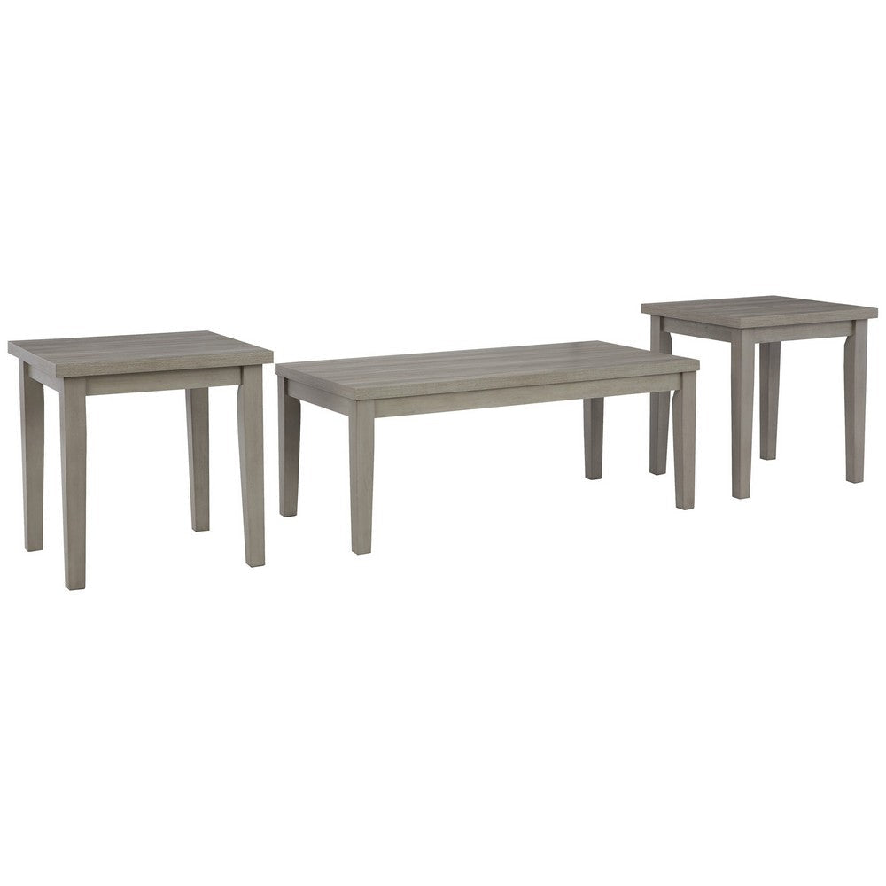 Modern 3 Piece Coffee Table Set, Side Tables, Solid Wood, Melamine, Gray By Casagear Home