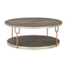 Modern 42 Inch Coffee Table Ash Veneer Metal Frame and Wheels Gold Gray By Casagear Home BM294084