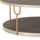 Modern 42 Inch Coffee Table Ash Veneer Metal Frame and Wheels Gold Gray By Casagear Home BM294084