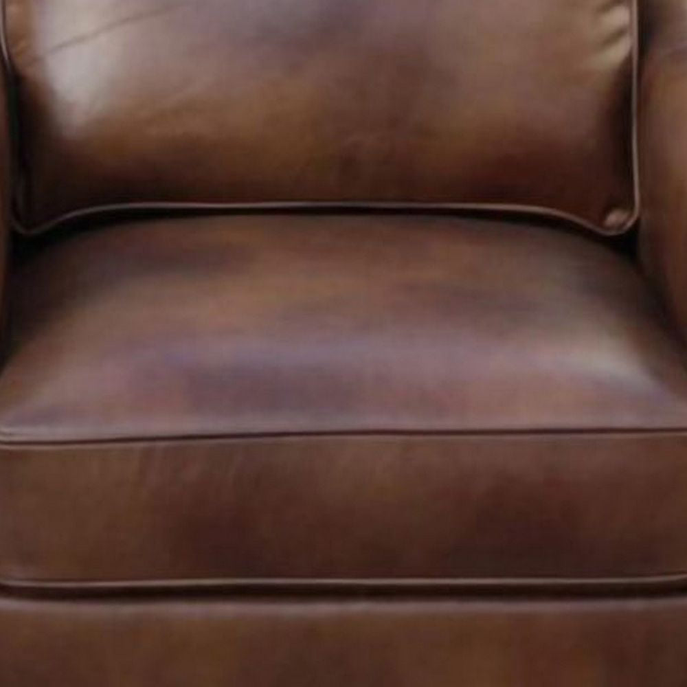 Rich 36 Inch Classic Accent Armchair Nailhead Coffee Brown Grain Leather By Casagear Home BM294155