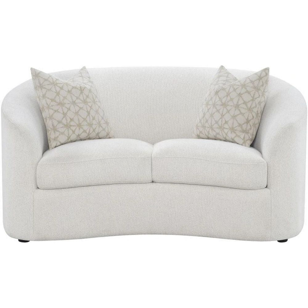 Tia 66 Inch Modern Curved Loveseat 2 Throw Pillows Cream Boucle Fabric By Casagear Home BM294193