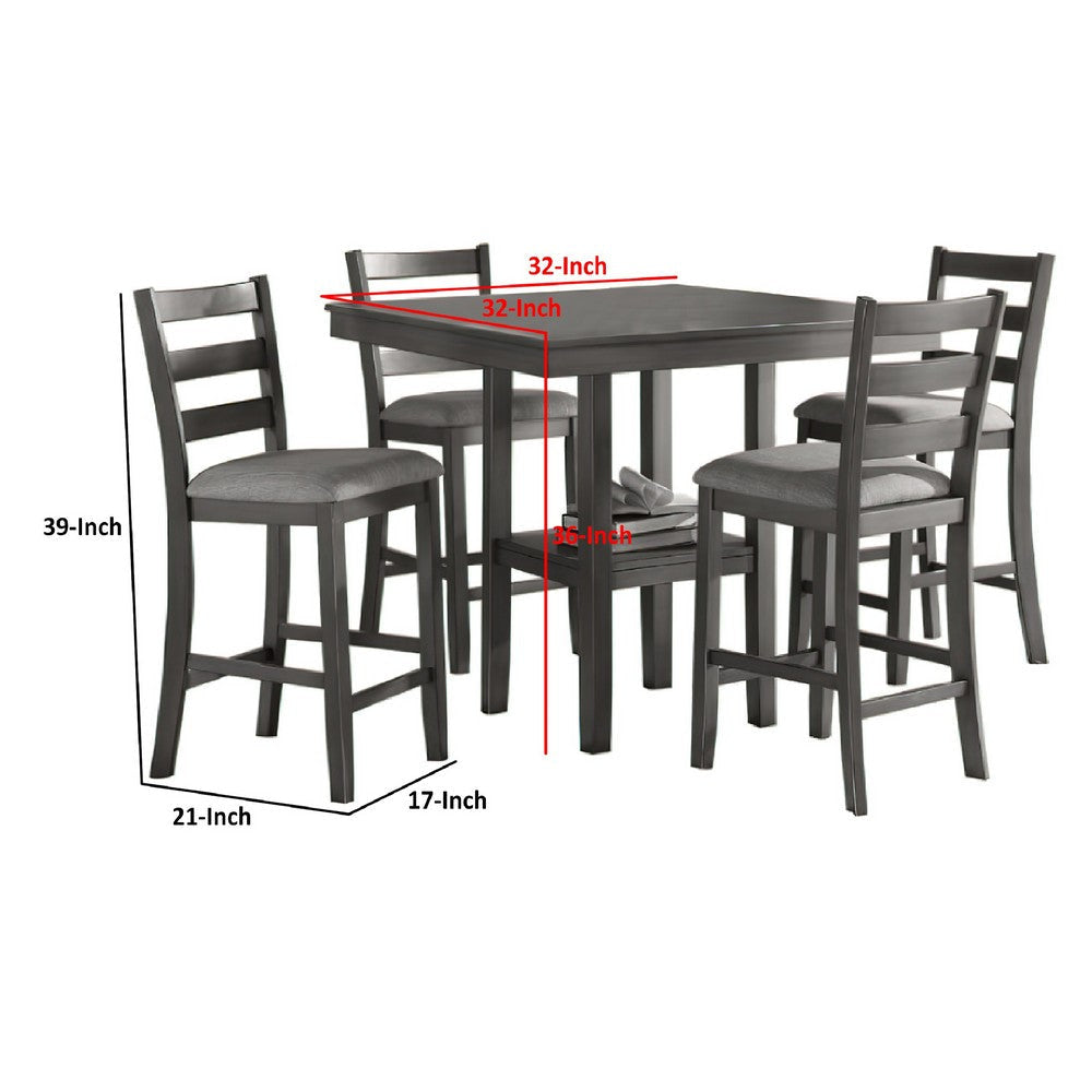 5 Piece Counter Height Dining Set Table and 4 Chairs Padded Seats Gray By Casagear Home BM294271