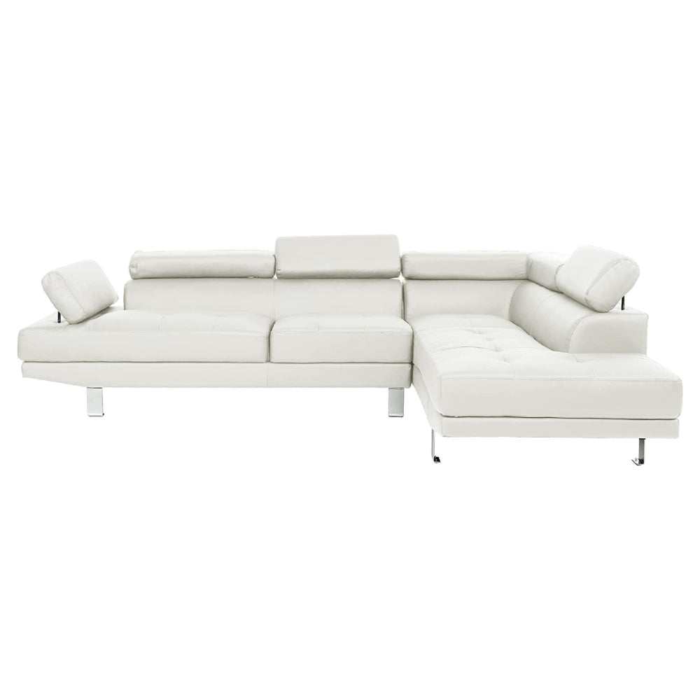 Cree 2 Piece Modern Sectional Sofa with Chaise Adjustable Headrests White By Casagear Home BM294272