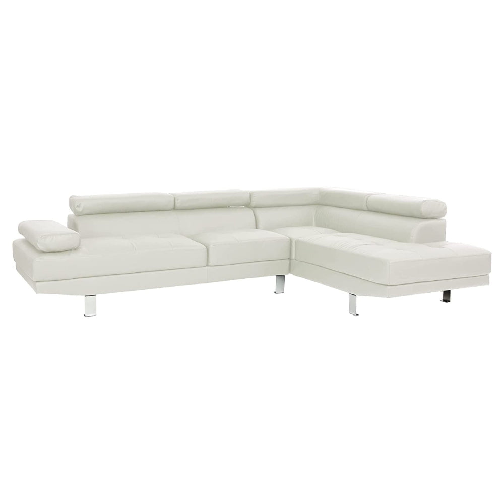 Cree 2 Piece Modern Sectional Sofa with Chaise, Adjustable Headrests, White By Casagear Home