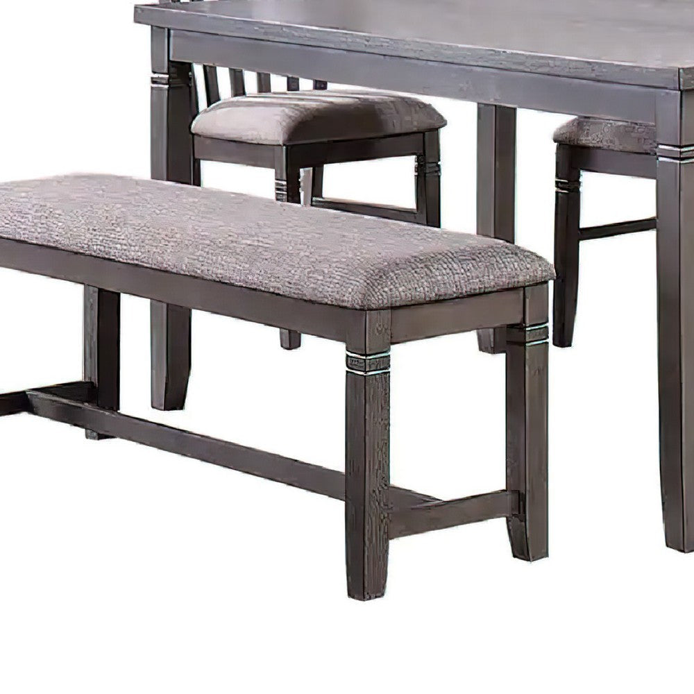 6 Piece Dining Set with Table 4 Chairs and Bench Wood Frame Gray Fabric By Casagear Home BM294277