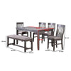 6 Piece Dining Set with Table 4 Chairs and Bench Wood Frame Gray Fabric By Casagear Home BM294277