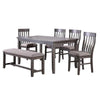 6 Piece Dining Set with Table, 4 Chairs and Bench, Wood Frame, Gray Fabric By Casagear Home