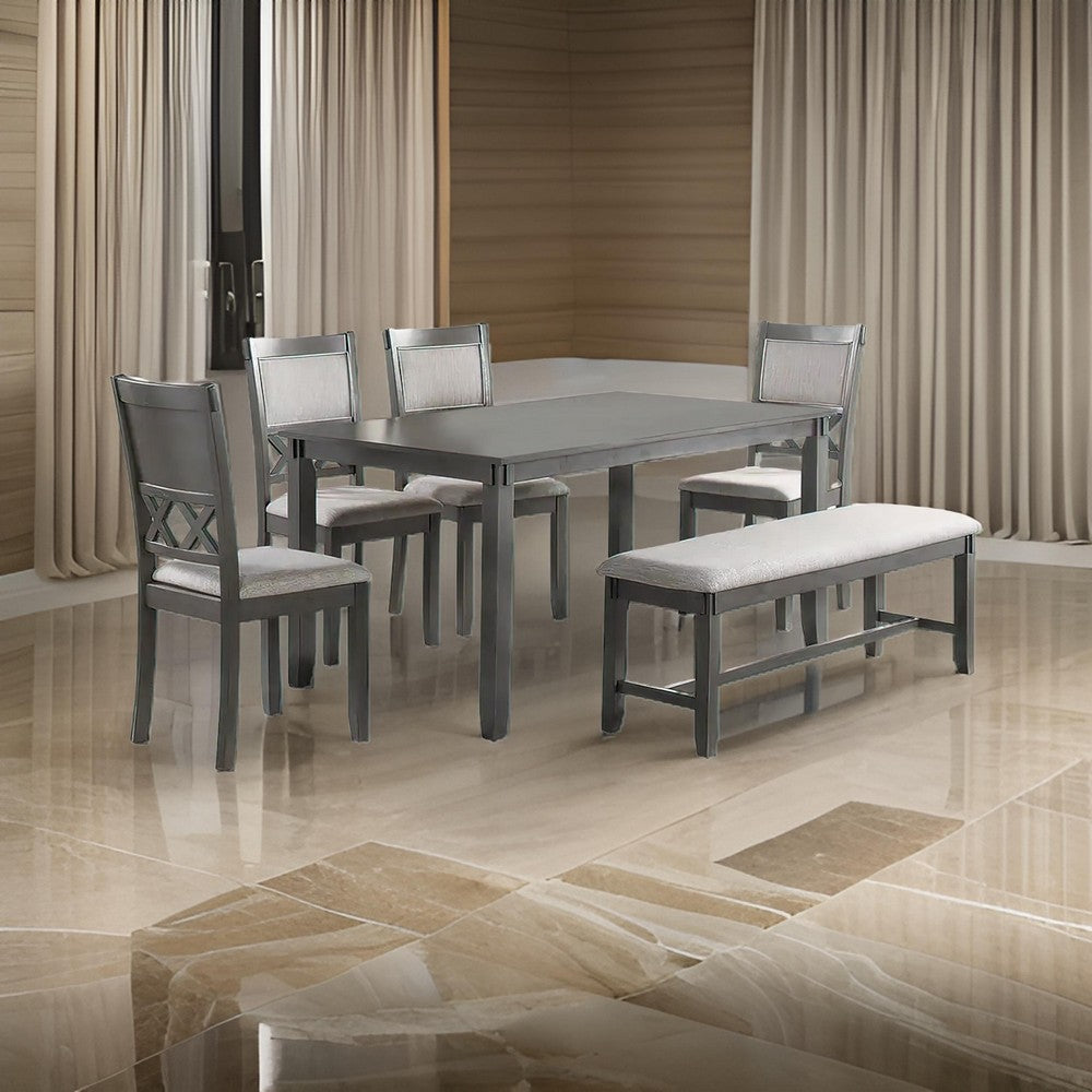 Natali 6 Piece Dining Set with Table 4 Chairs and Bench Foam Filled Gray By Casagear Home BM294278