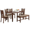 Natali 6 Piece Dining Set with Table, 4 Chairs and Bench, Foam Fill, Brown By Casagear Home