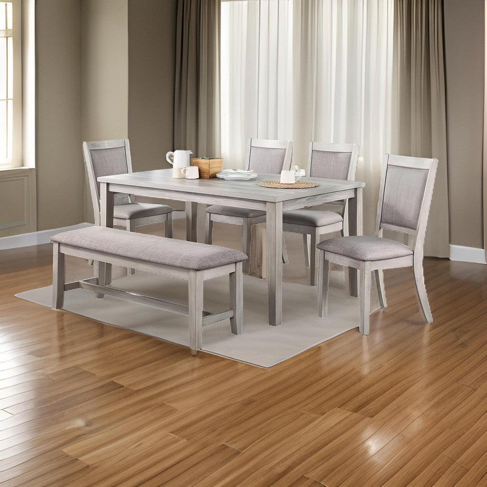 Modern 6 Piece Dining Set with Table 4 Chairs and Bench Plush Seats Gray By Casagear Home BM294282