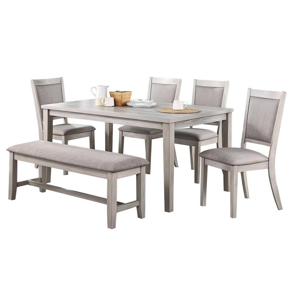 Modern 6 Piece Dining Set with Table, 4 Chairs and Bench, Plush Seats, Gray By Casagear Home