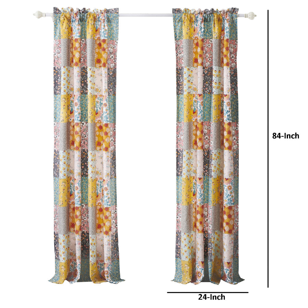 Turin 84 Inch Window Curtains Brushed Microfiber Multicolor Patchwork By Casagear Home BM294292