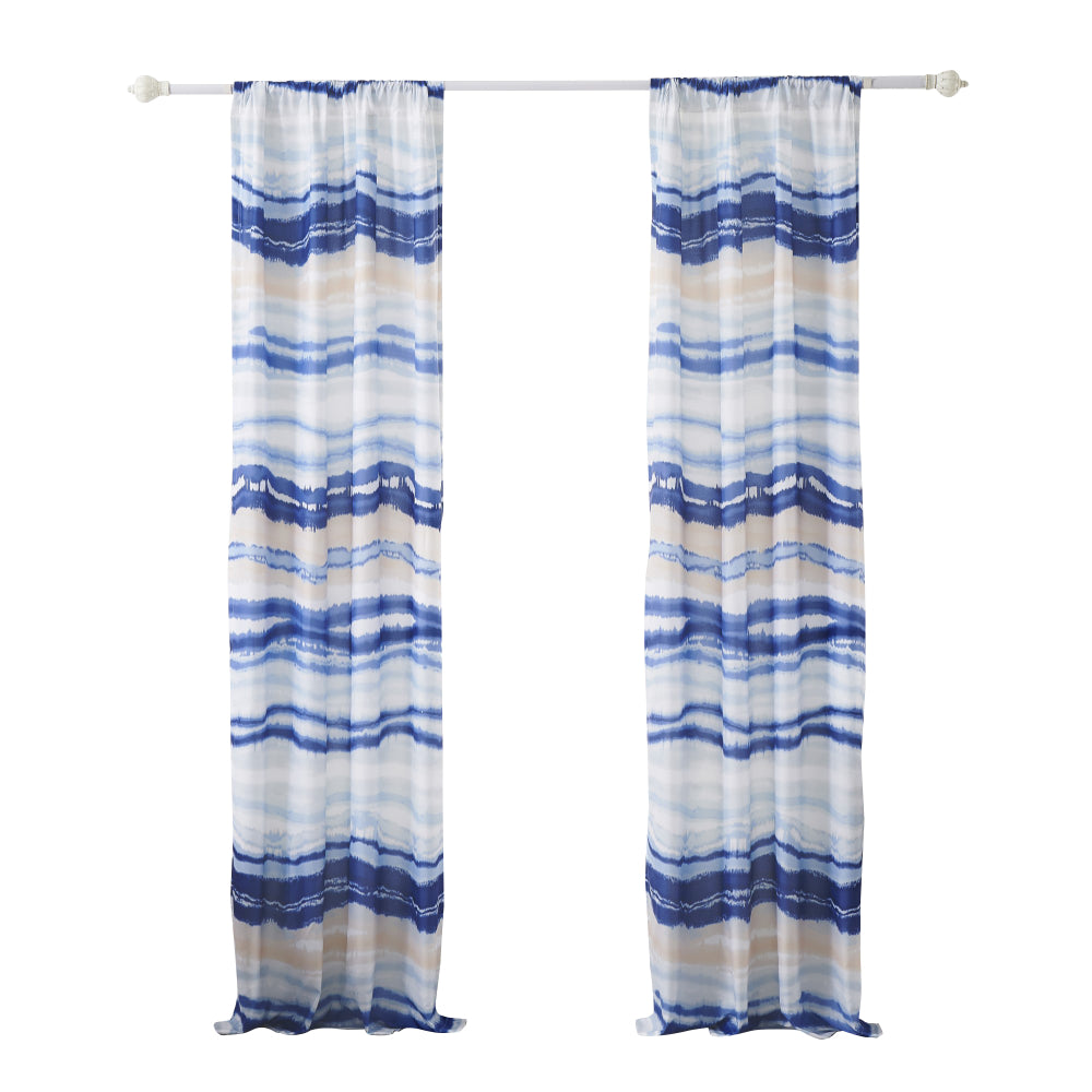 Oda 84 Inch Window Curtains Microfiber Polyester Blue Ocean Wave Print By Casagear Home BM294294