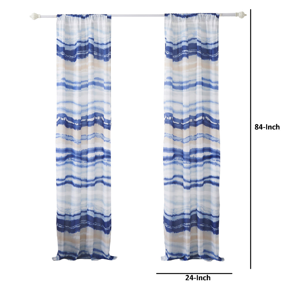 Oda 84 Inch Window Curtains Microfiber Polyester Blue Ocean Wave Print By Casagear Home BM294294