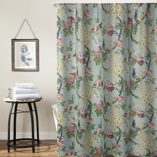 Eden 72 Inch Shower Curtain, Songbirds and Butterflies, Green Microfiber By Casagear Home