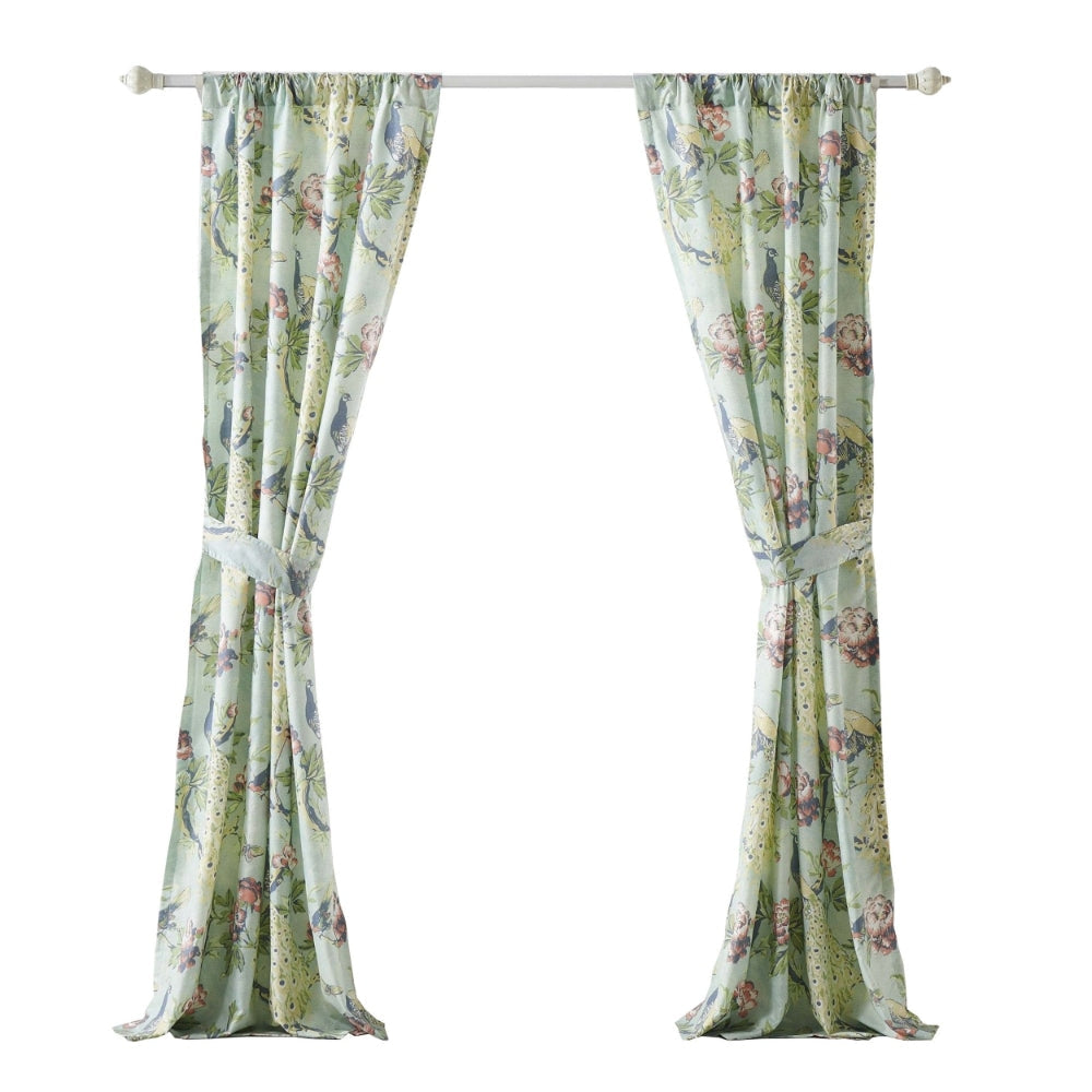 Eden 84 Inch WIndow Curtains Butterflies and Songbirds Green Microfiber By Casagear Home BM294316