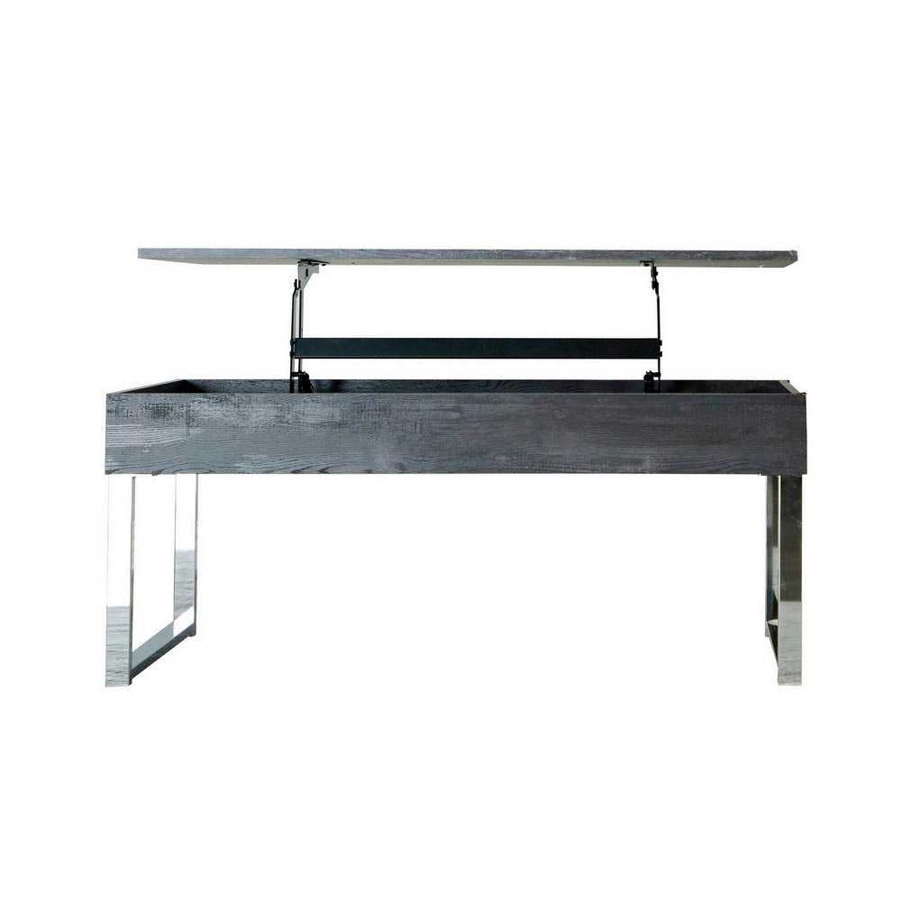 47 Inch Lift Top Coffee Table Chrome Base Distressed Gray Rectangular By Casagear Home BM294816