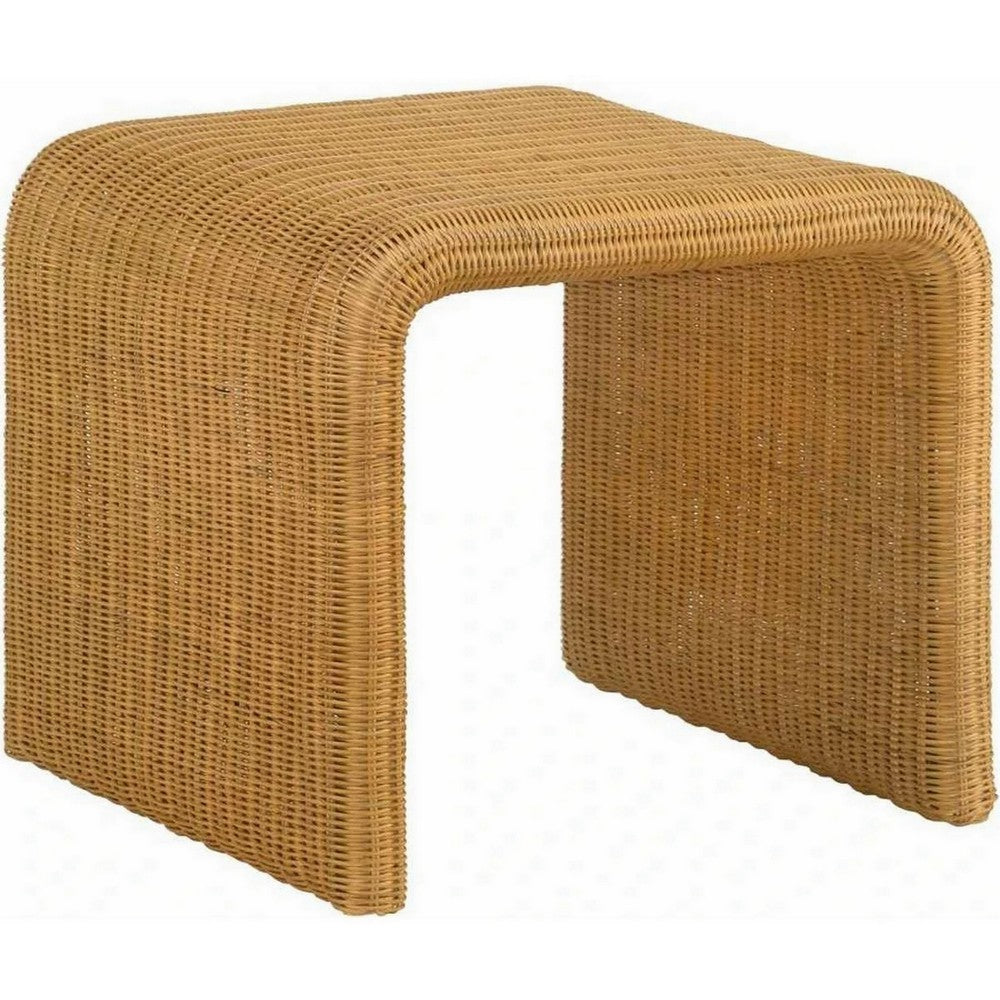 22 Inch Side End Table Woven Rattan Frame Waterfall Edges Square Surface By Casagear Home BM294823