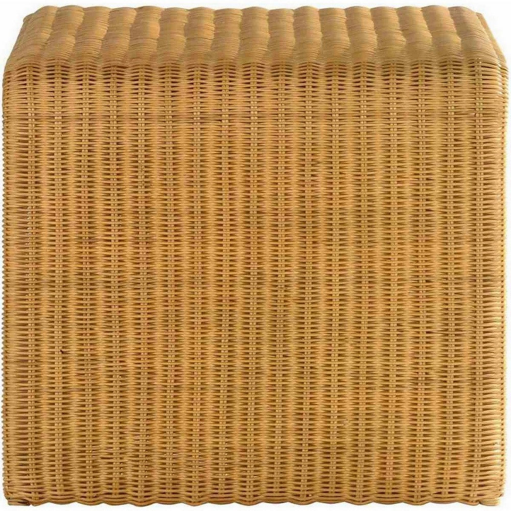 22 Inch Side End Table Woven Rattan Frame Waterfall Edges Square Surface By Casagear Home BM294823