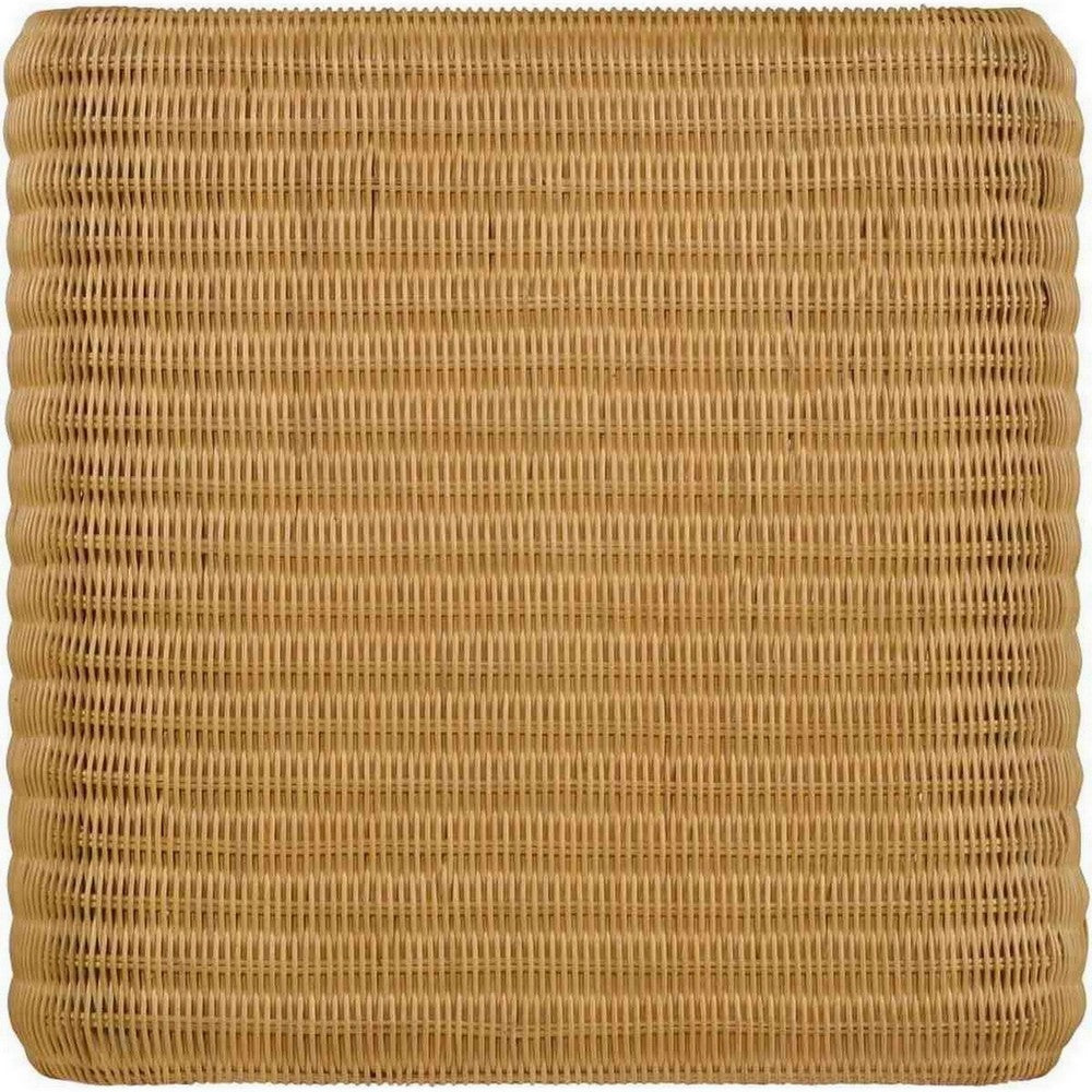 22 Inch Side End Table Woven Rattan Frame Waterfall Edges Square Surface By Casagear Home BM294823