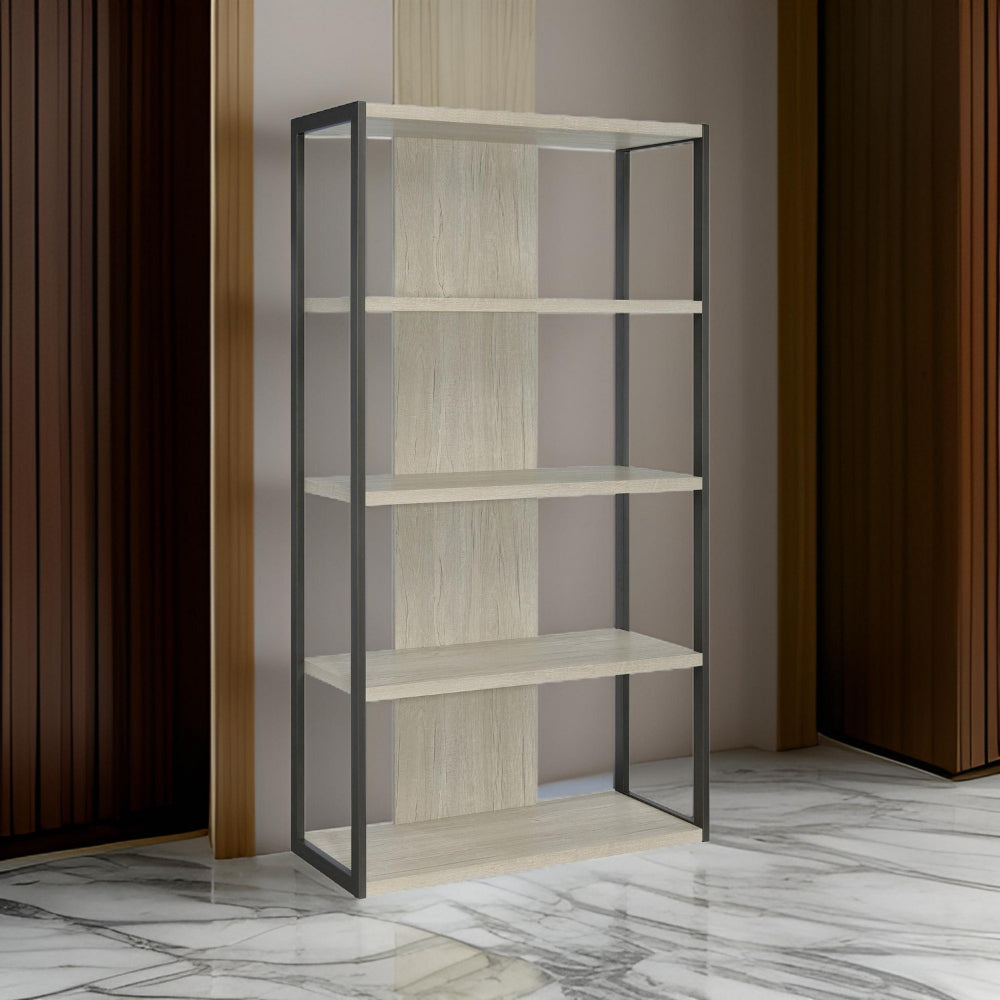 Dela 72 Inch Freestanding Bookcase, 4 Wooden Shelves, Whitewashed Gray By Casagear Home