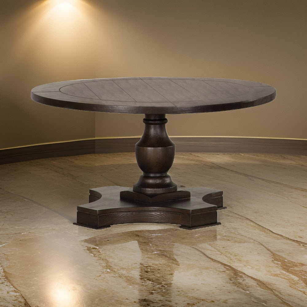 Aria 36 Inch Coffee Table Round Plank Top Turned Pedestal Espresso Brown By Casagear Home BM294834