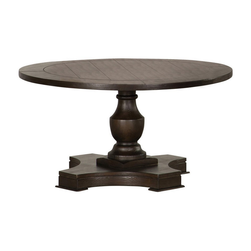 Aria 36 Inch Coffee Table Round Plank Top Turned Pedestal Espresso Brown By Casagear Home BM294834