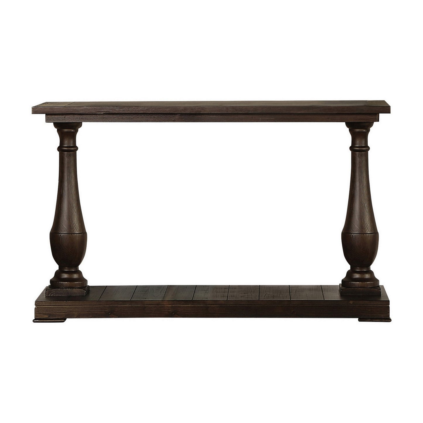 Aria 48 Inch Console Sofa Table Plank Top Turned Pedestal Base Brown By Casagear Home BM294843