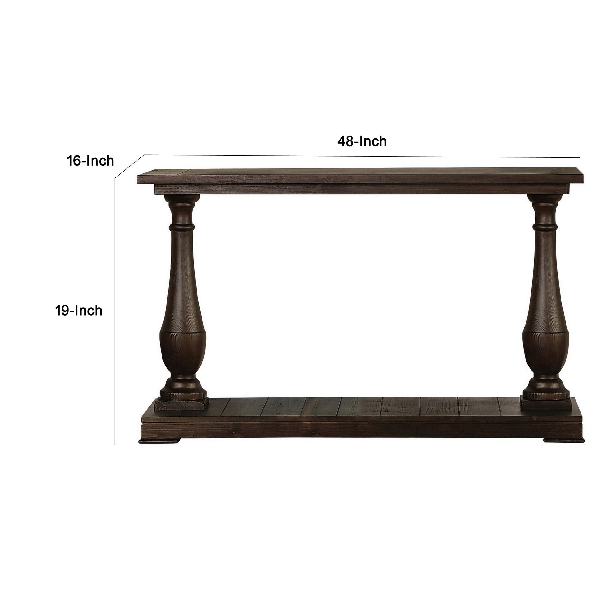 Aria 48 Inch Console Sofa Table Plank Top Turned Pedestal Base Brown By Casagear Home BM294843