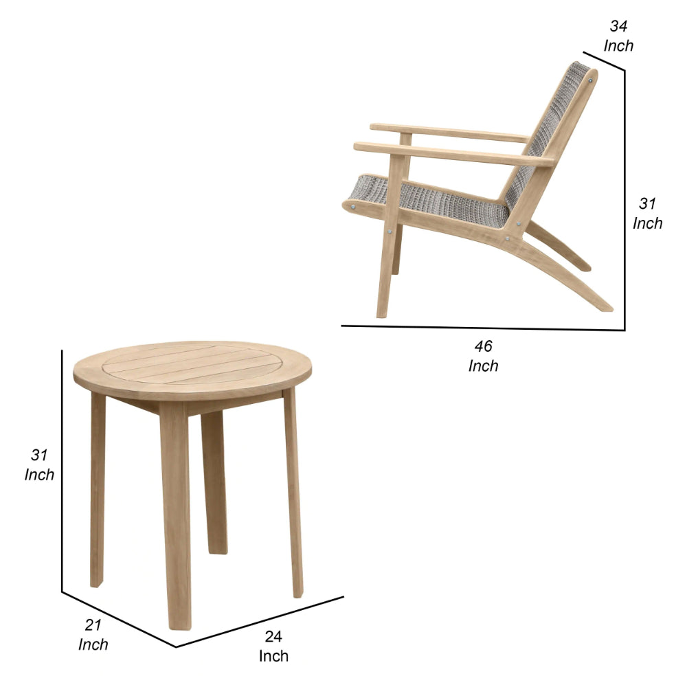 3 Piece Outdoor Set 2 Chairs and End Table Gray Woven Wicker Brown Acacia By Casagear Home BM294960