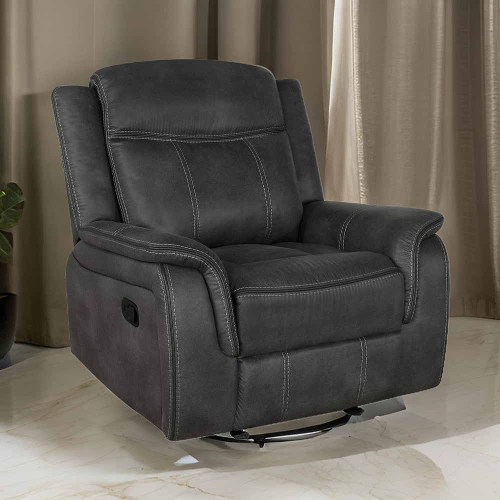 Lenard 41 Inch Manual Gliding Recliner Piped Details Charcoal Gray Black By Casagear Home BM295079