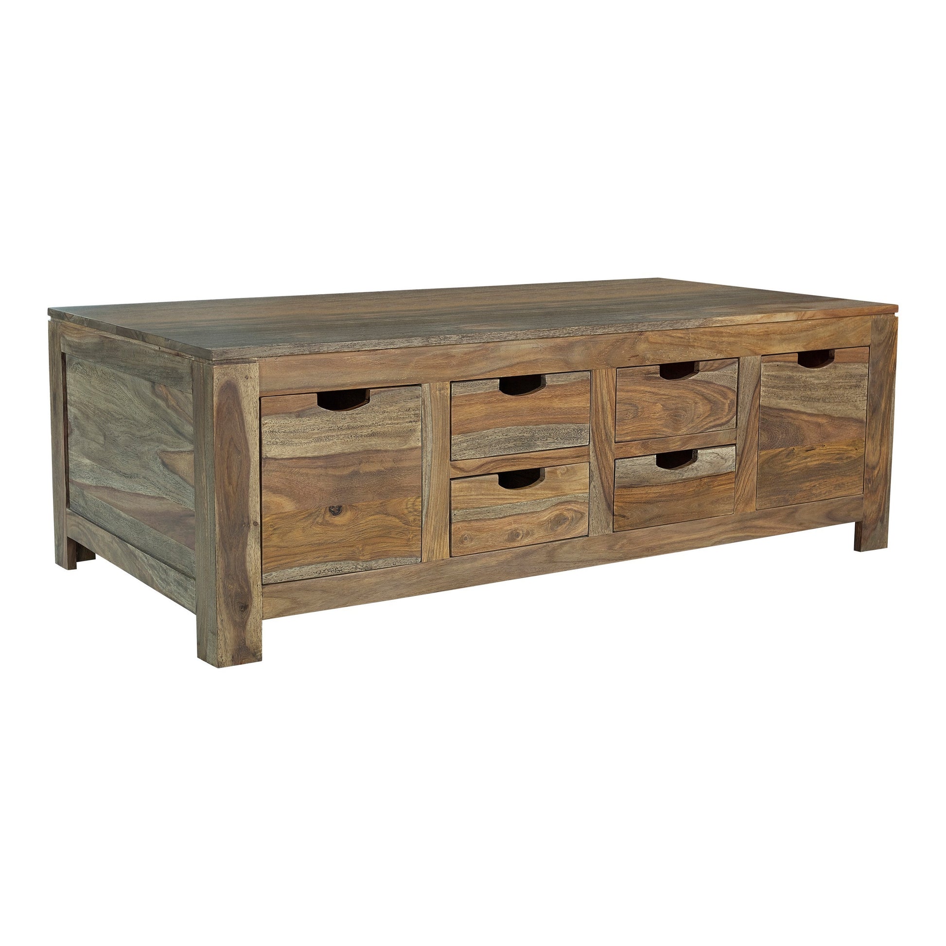 Dale 53 Inch Rustic Storage Coffee Table 6 Gliding Pull Out Drawers Brown By Casagear Home BM295089