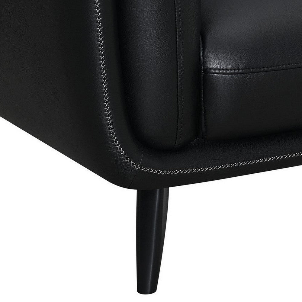 41 Inch Tuxedo Style Accent Chair Double Track Arms Black Faux Leather By Casagear Home BM295131